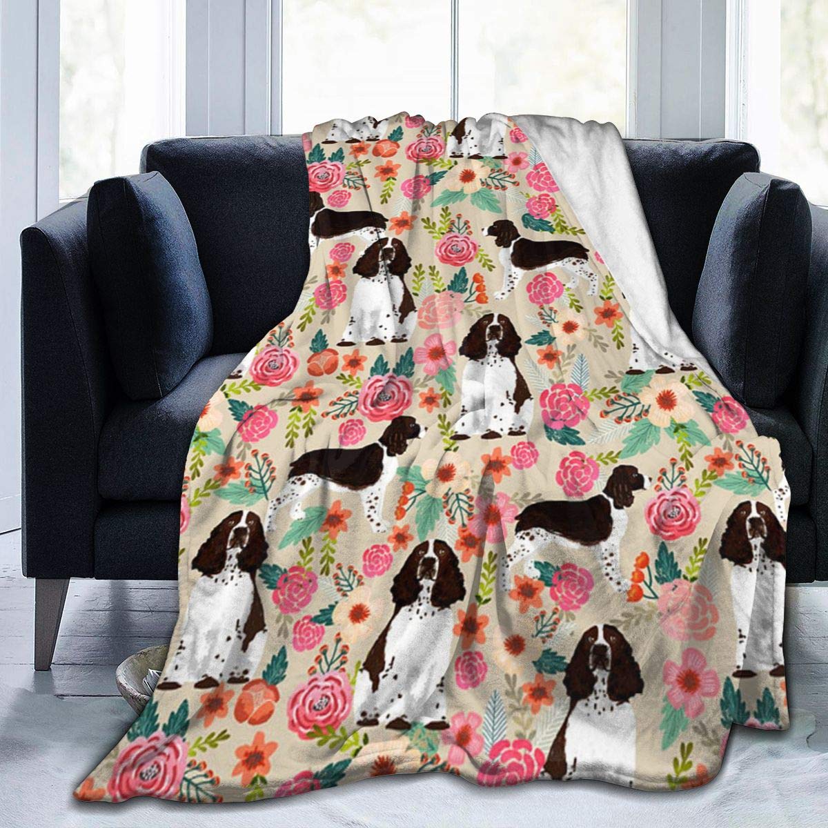 AERICKONEnglish Springer Spaniel Fleece Throw Blanket - Soft Light Weight Blanket for Bed Couch and Living Room Suitable for Fall Winter and Spring (50x40 Inches)