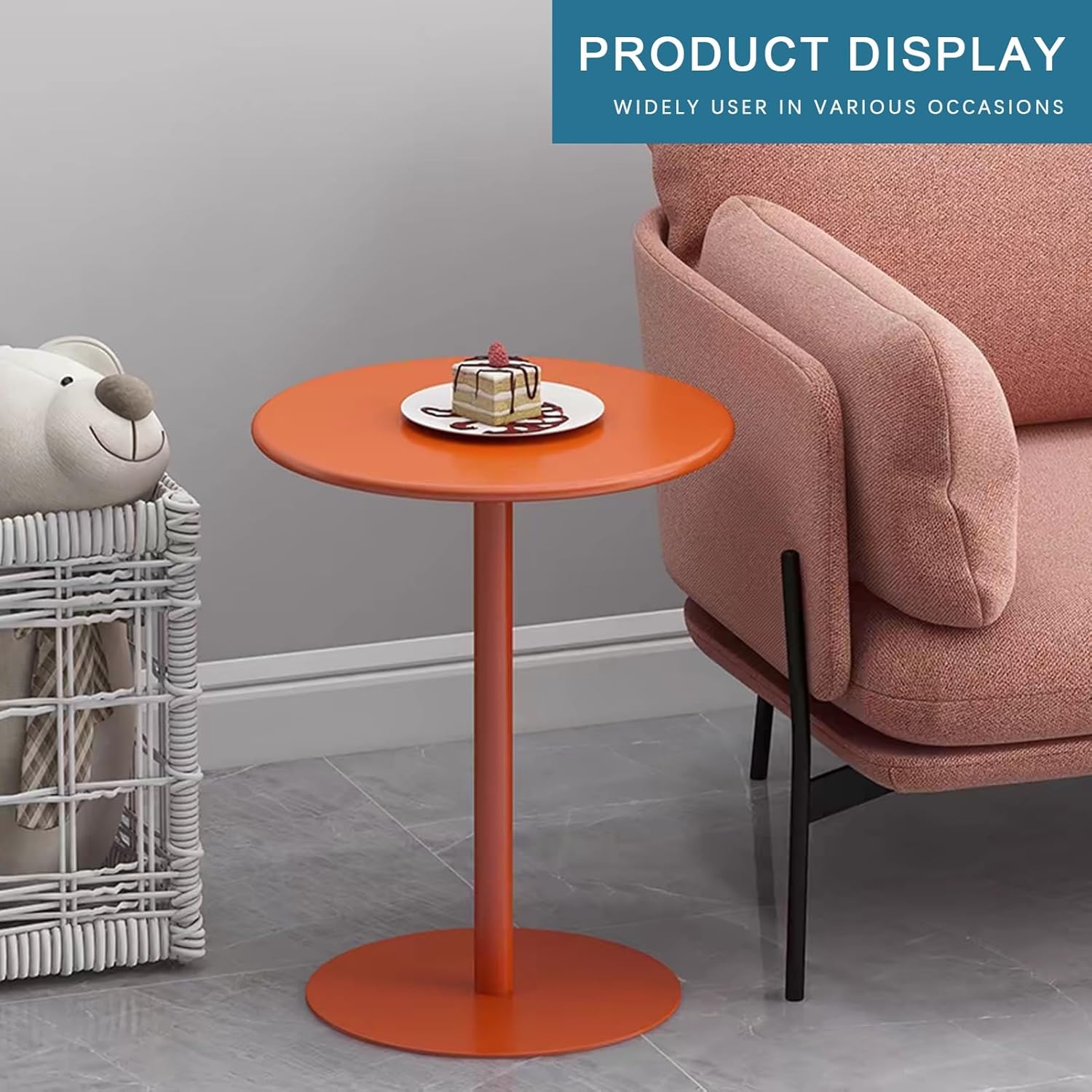 Bistro Table Round Bar Table, Orange Breakfast Dining High Tables, Standing Circular Cocktail Table, Coffee Table Side Table for Living Room, Kitchen, Outdoor& Indoor Bistro Table