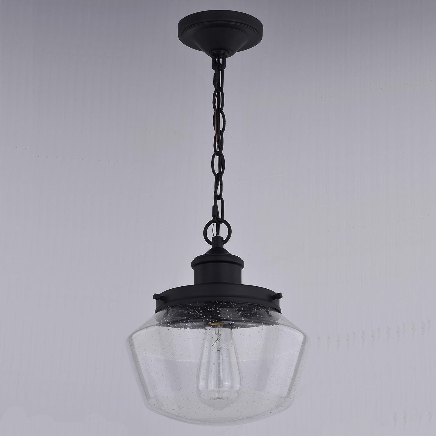 VAXCEL Collins 1 Light Black Farmhouse Outdoor Pendant Clear Schoolhouse Glass