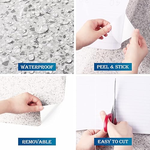 Miniatura 4 de FunStick Papel adhesivo de granito de 36" x 200" para encimeras de cocina, papel de contacto para pelar y pegar, papel pintado impermeable de