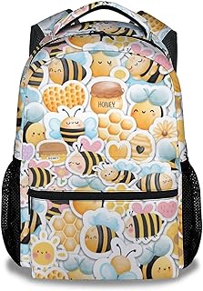 KNOWPHST Bee Backpack for Girls Boys, 16 Inch Cute Backpack for School, Yellow, Large Capacity, Durable, Lightweight Bookbag for Kids Travel