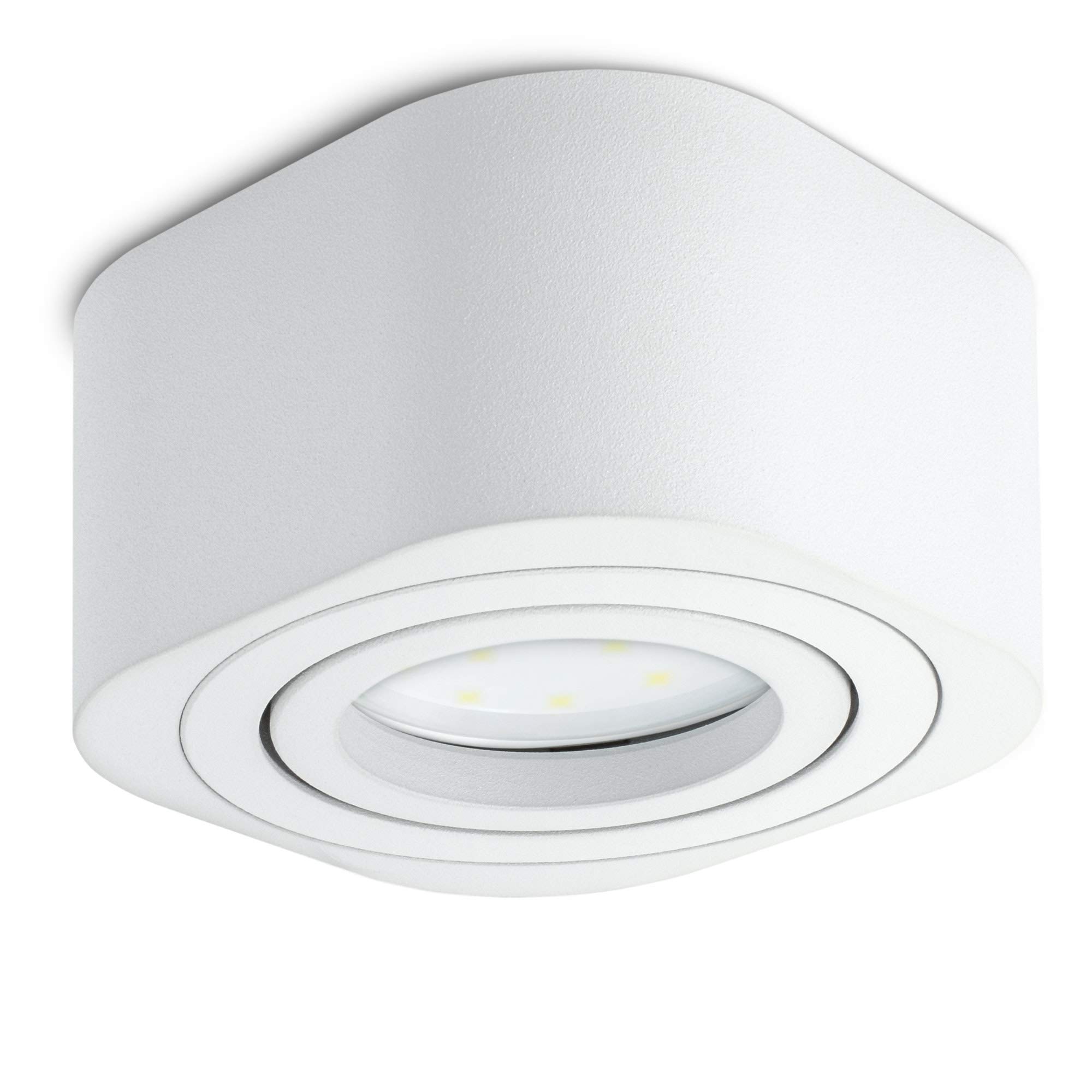 SSC-LUXon TEARA - Juego de 4 focos empotrables LED blancos, planos, orientables, regulables, 5 W, blanco cálido, 230 V