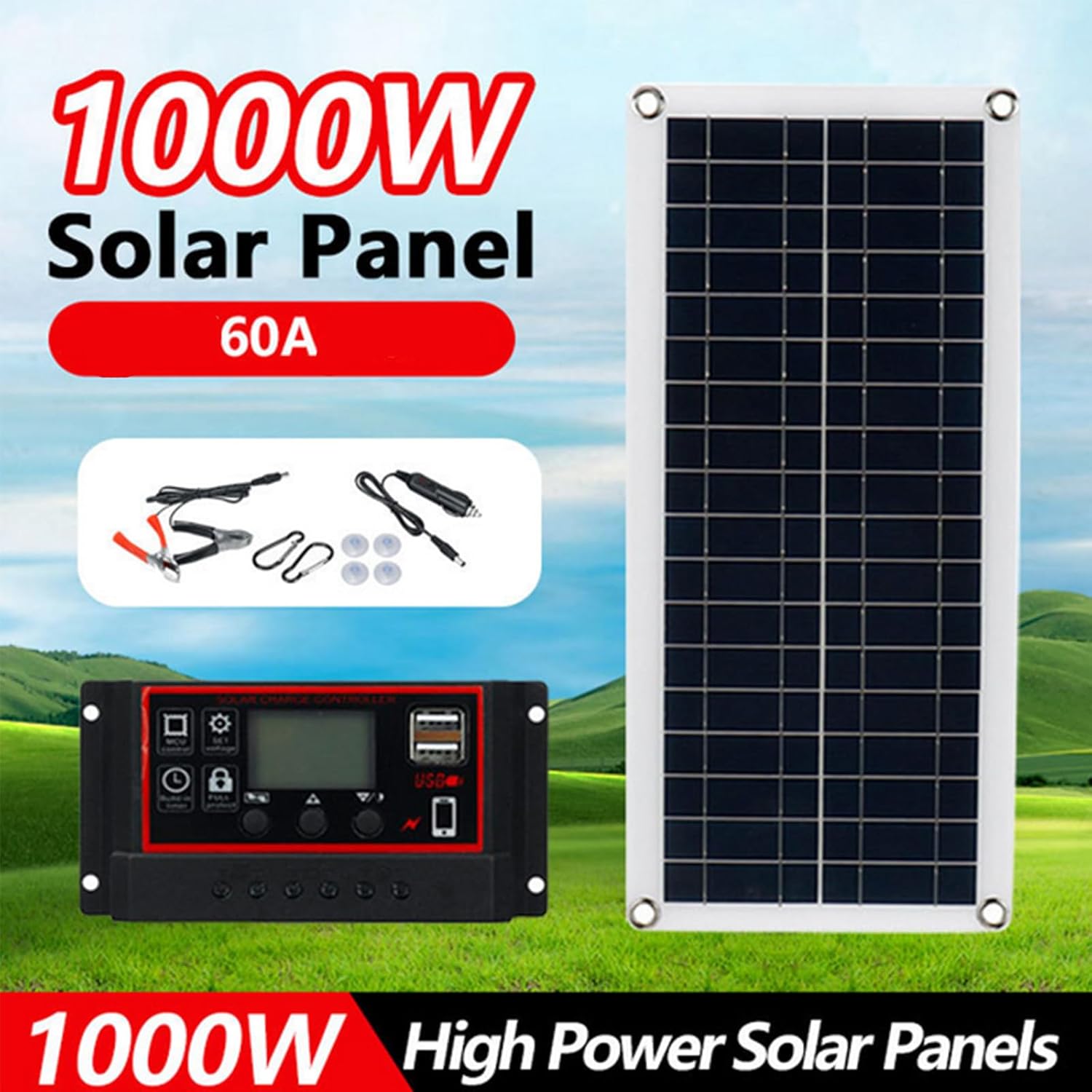 1000W Watt Solar Panel Kit, High-Efficiency Solar Module for RV Trailer Camper Marine Off Grid Phone Outdoor Camping Hiking Fishing Cycling