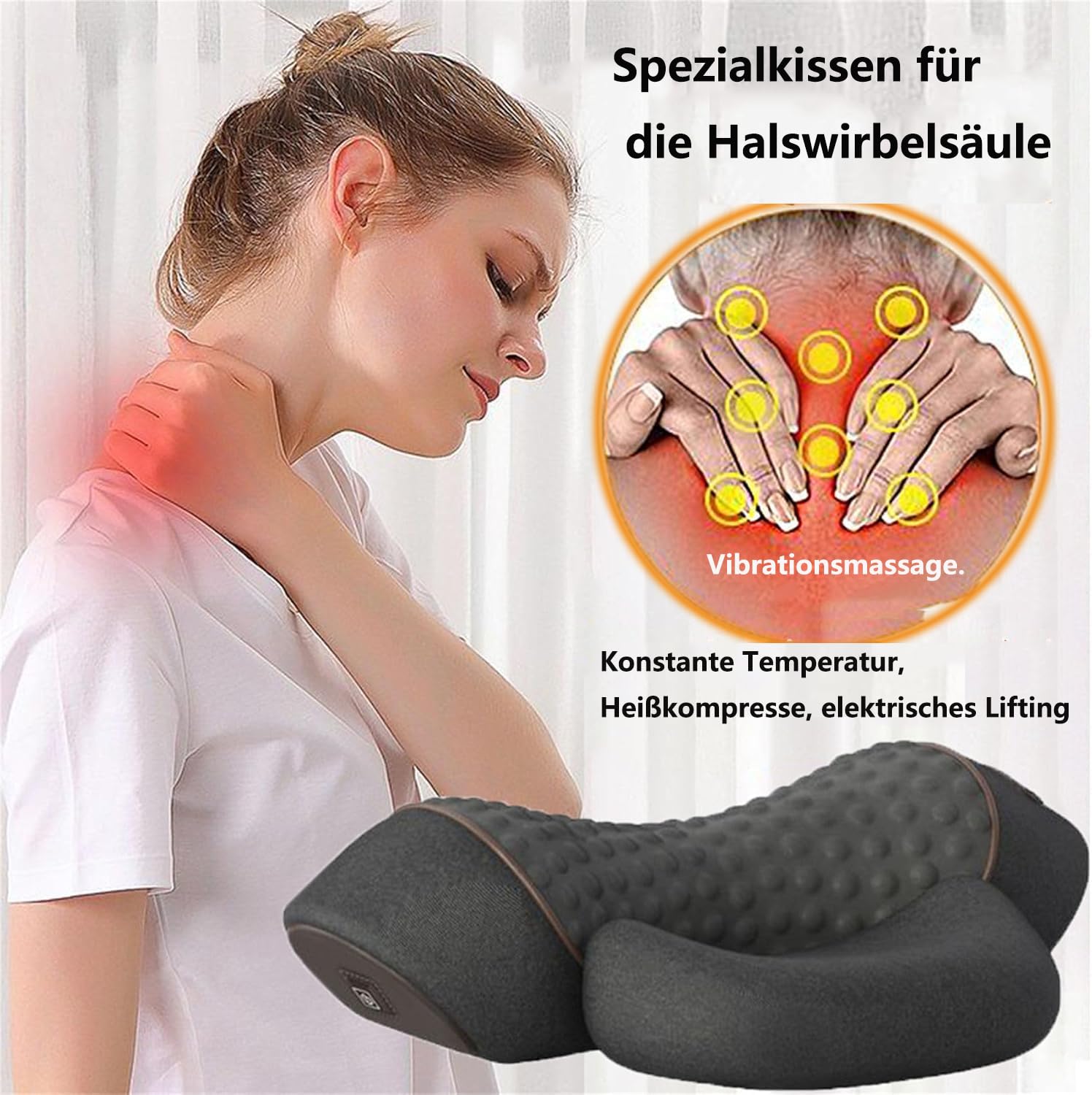 Nackenmassagegerät Elektrisch mit Wärme, 2025 Upgrade Entspannungskissen für Nacken Zervikales Massagekissen, Nackentraktion Schulterkorrektor für Schmerzlinderung tiefes Gewebe