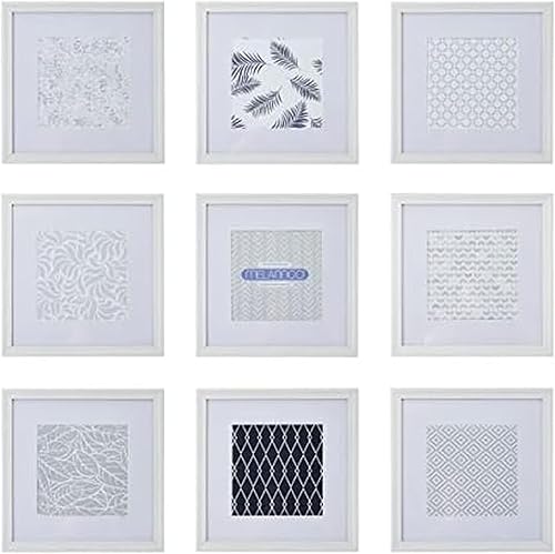 Melannco Juego de 9 marcos de fotos de madera beige de 12.8 x 12.8 pulgadas para sostener fotos de 12 x 12 pulgadas sin paspartú o fotos de 8 x 8