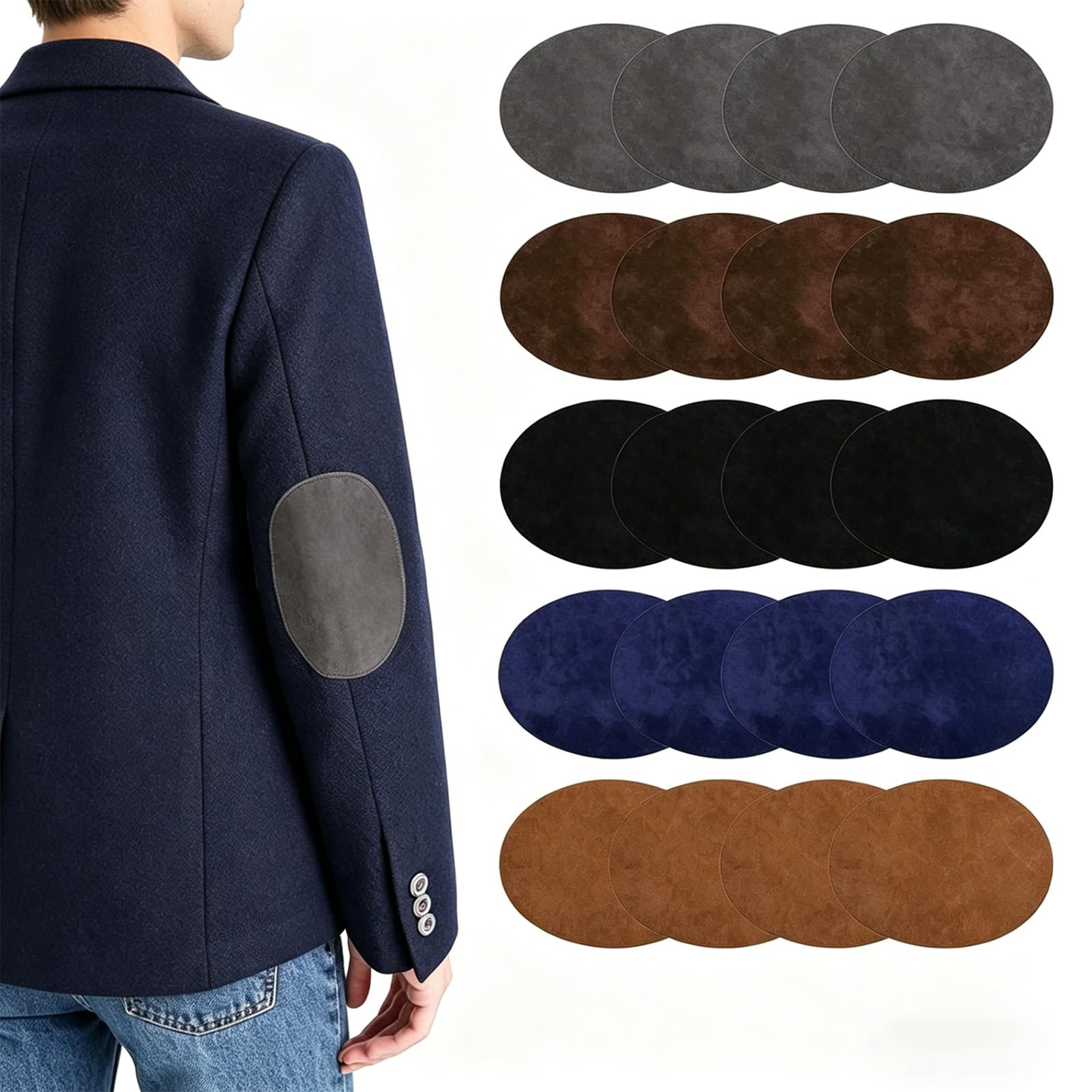 Elbow Patches for Wool Jumpers, 20 Piece Elbow Patches for Jumpers and Wool Sweaters, Patches for Clothing Kit for Jacket and Denim Repair, Assortment in 11x14 cm Size