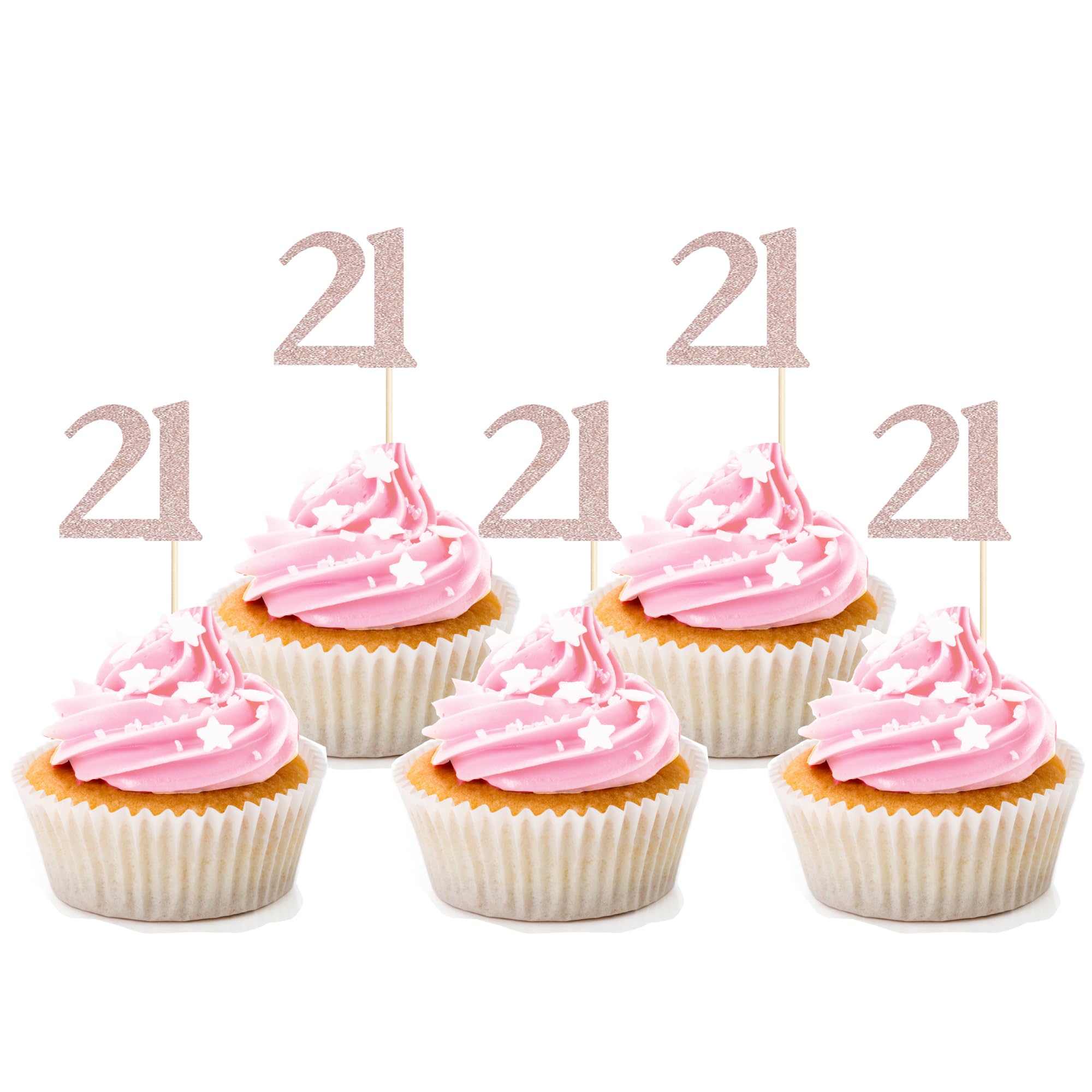 Sotpot 30PCS 21st Birthday Cupcake Toppers Rose Gold Glitter 21 Cupcake Picks for 21st Birthday Party Decorations