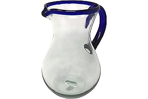 Cobalt Blue Rimmed Mexican Hand Blown Porron Wine Pitcher