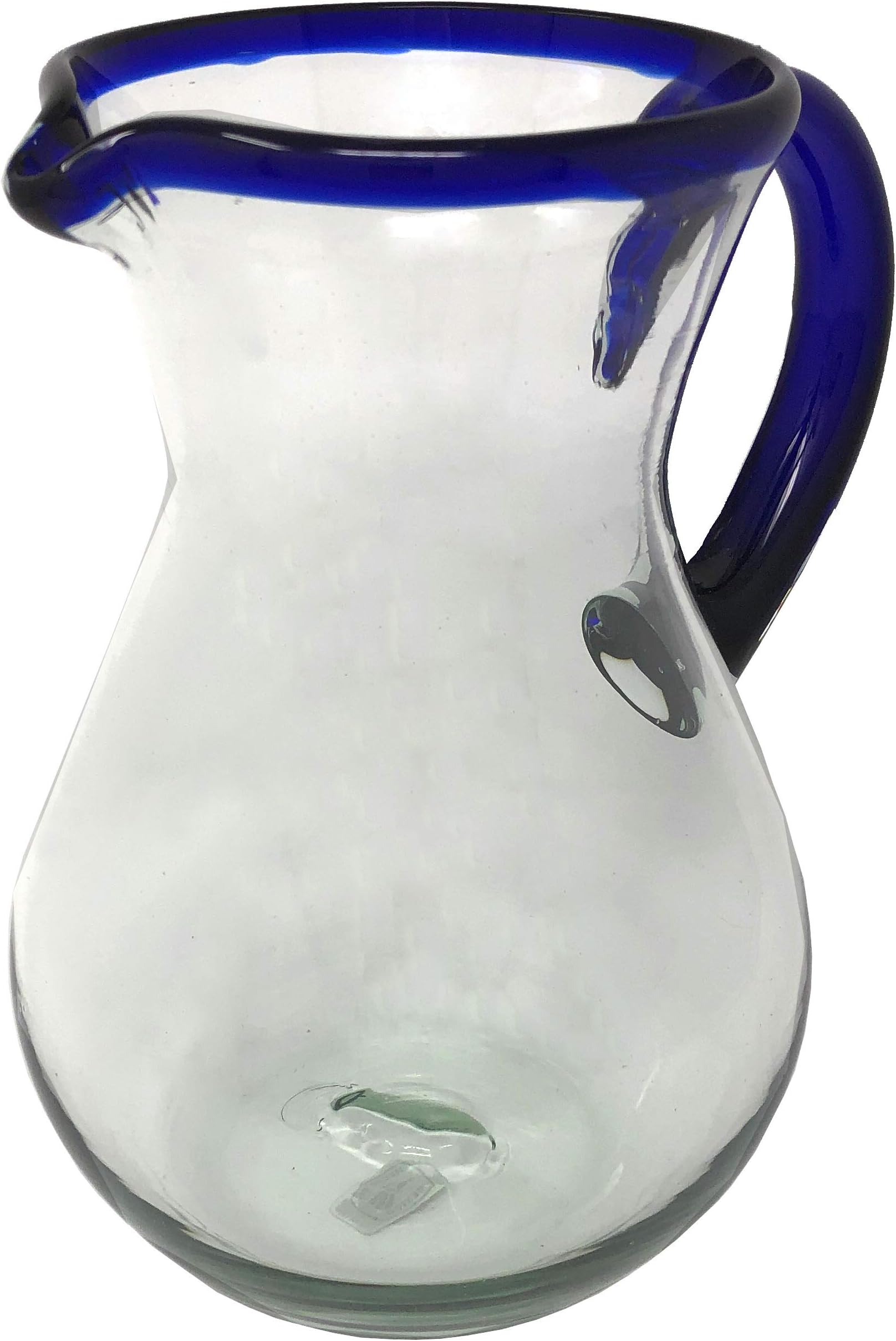 Mexican Hand Blown Glass Pitcher – Cobalt Blue Rim and Handle (84 oz)