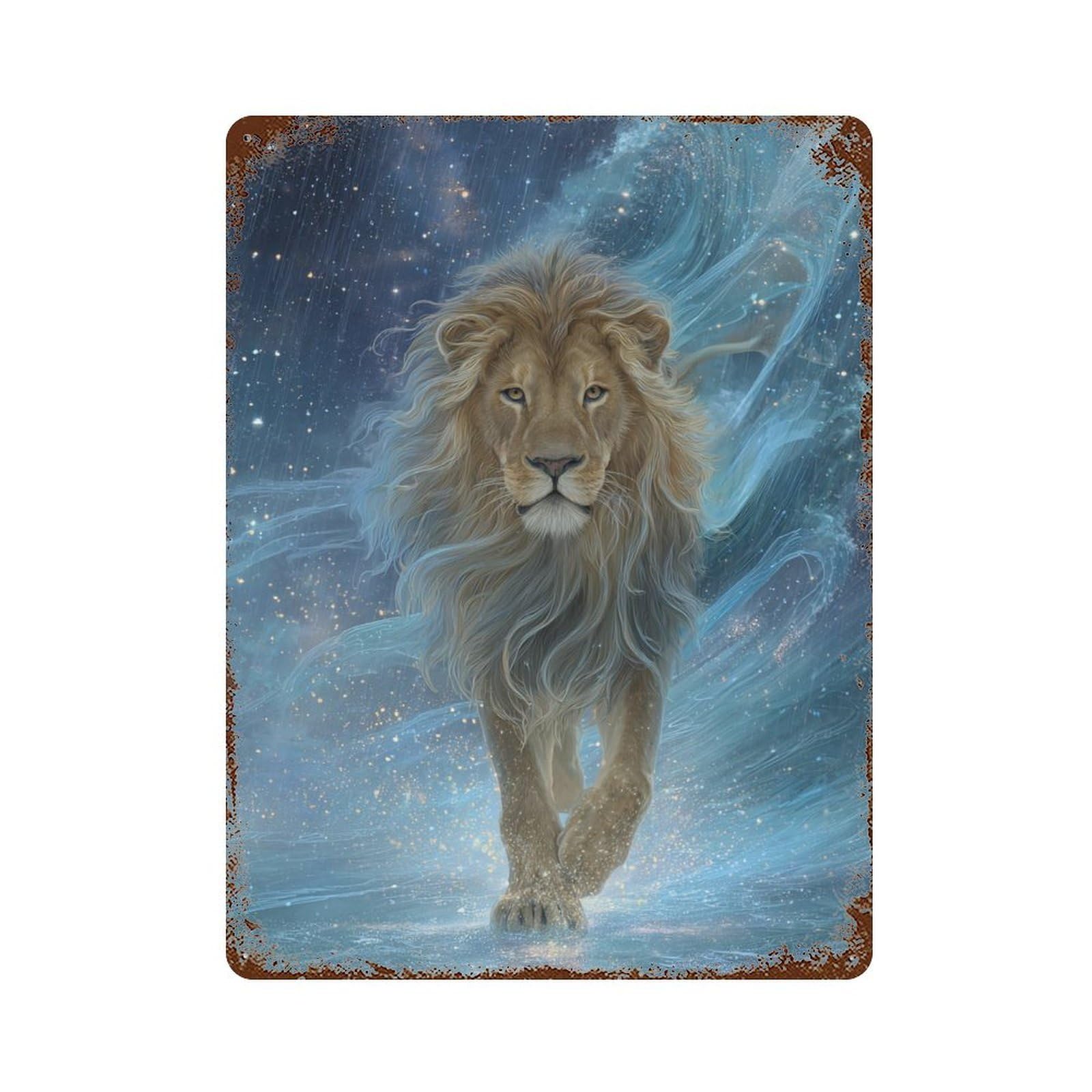 Galactic Lion Majesty Aged Metal Wall Plaque 15.7"x11.8", Classic Wall Plaque for Garage, Pub Or Kitchen