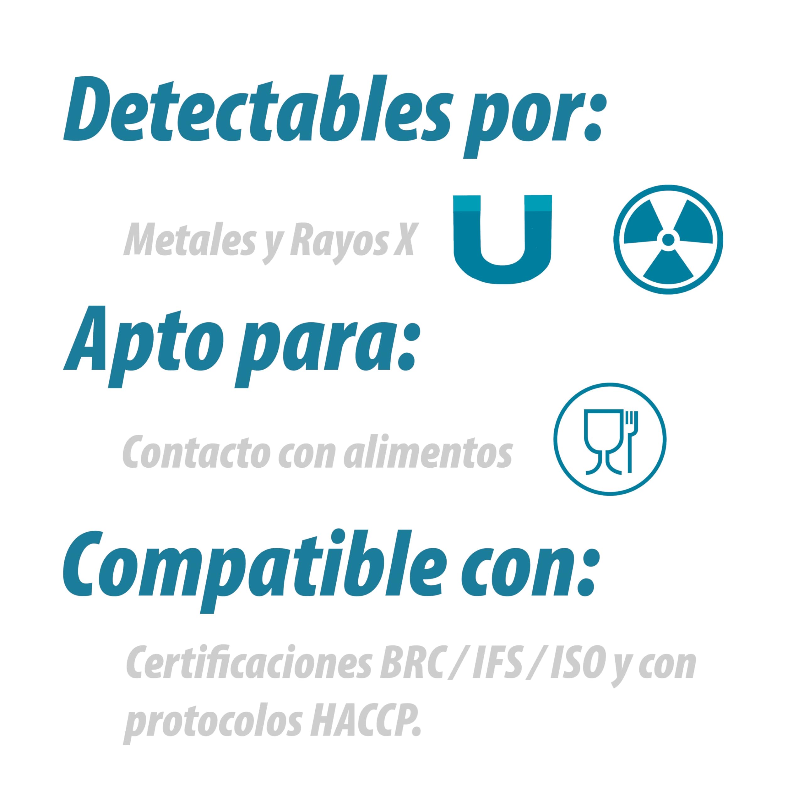 MAYA Brida DETECTABLE por Metales y RAYOS X. Nylon Azul. Tallas S, M y L. Pack 100 uds. Apta para Industria Alimentaria. (Talla L)