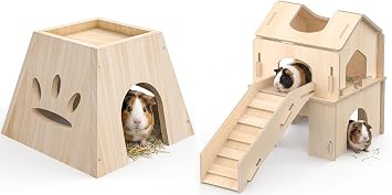 Sturdy Small Animal House and Wooden Guinea Pig Castle with Stair Double-Decker