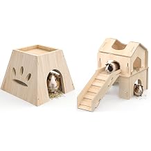 Sturdy Small Animal House and Wooden Guinea Pig Castle with Stair Double-Decker
