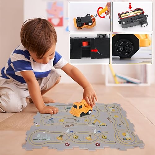 Miniatura 5 de Puzzle Racer Kids Car Track Play Set de rompecabezas para niños pequeños, carrito eléctrico, juguetes educativos Montessori, regalo de calcetines de