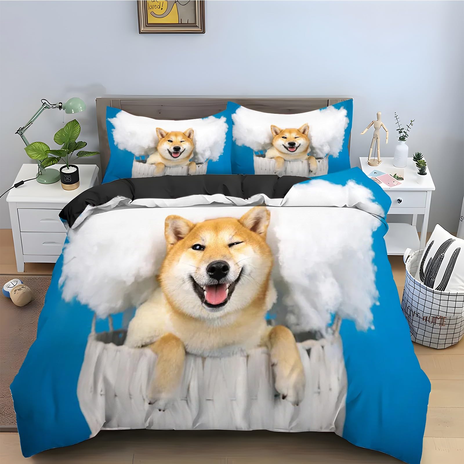 Parure de lit bleu Shiba Inu 200x200 pour transformer l'ambiance d'une chambre d'ado ou d'adulte