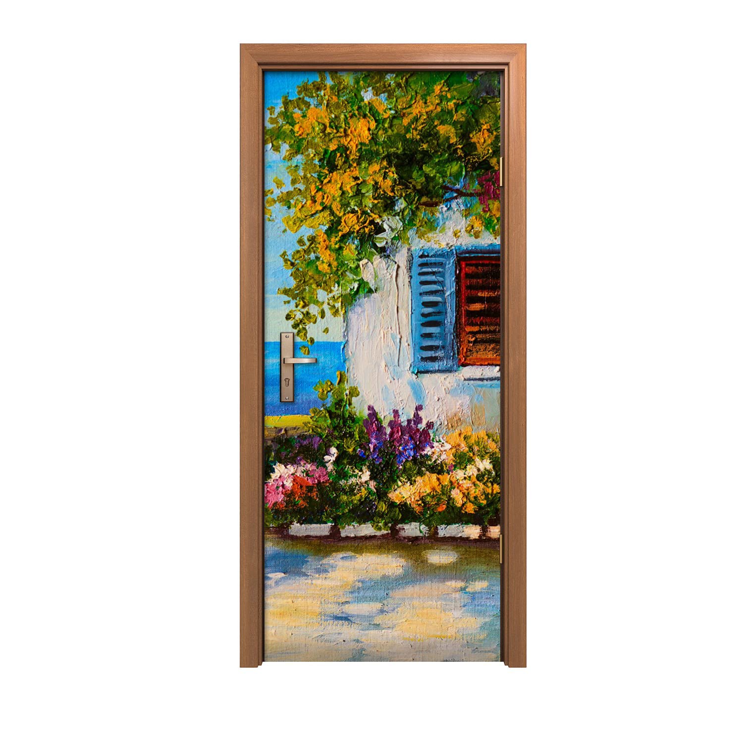 Autocollant de porte élégant Fleurs de mer ciel décoration d'intérieur