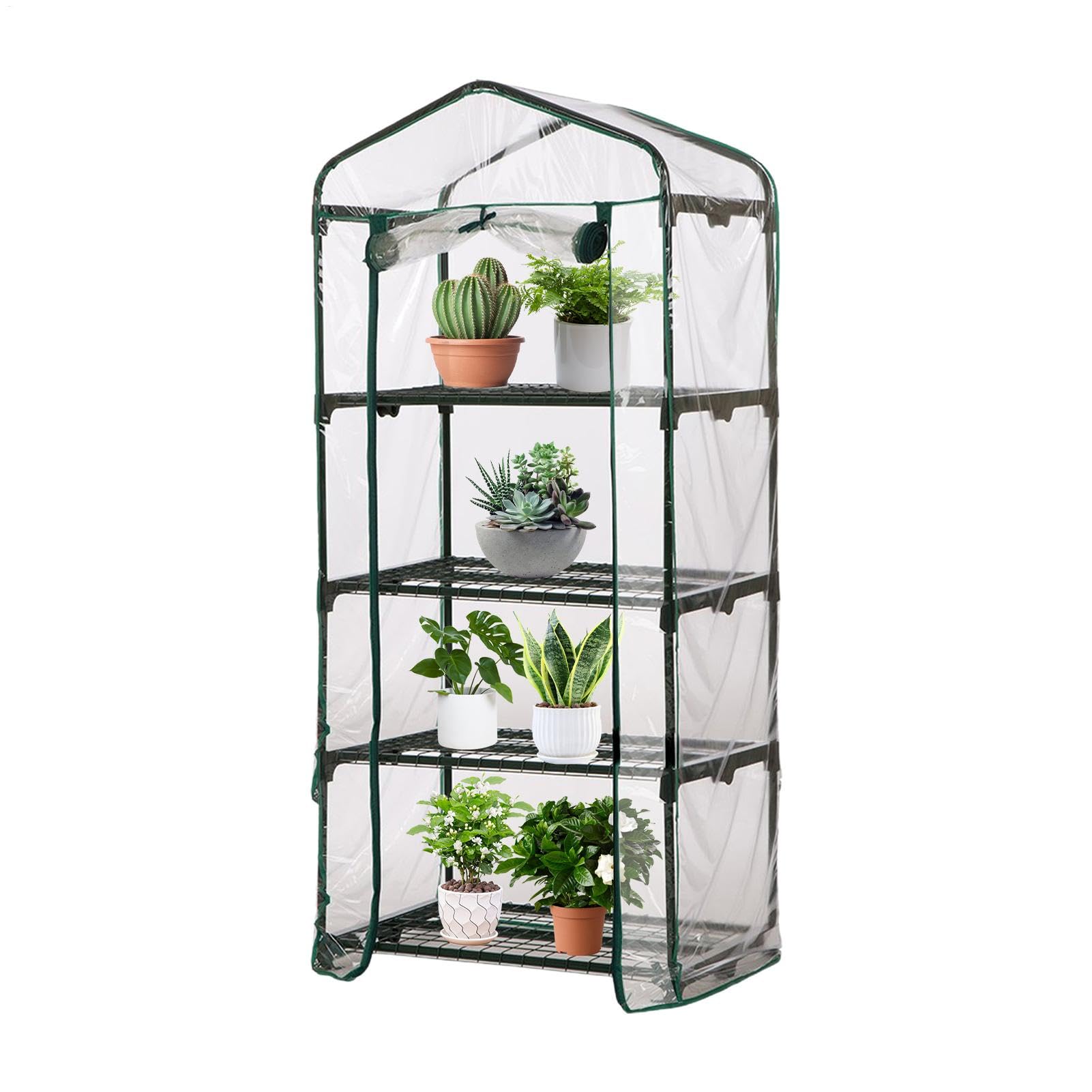 Serra interna serre portatili per esterni serra da giardino con ruote | chiuse, 3/4 livelli, negozio di coltivazione con copertura con cerniera, scaffali per piante in acciaio