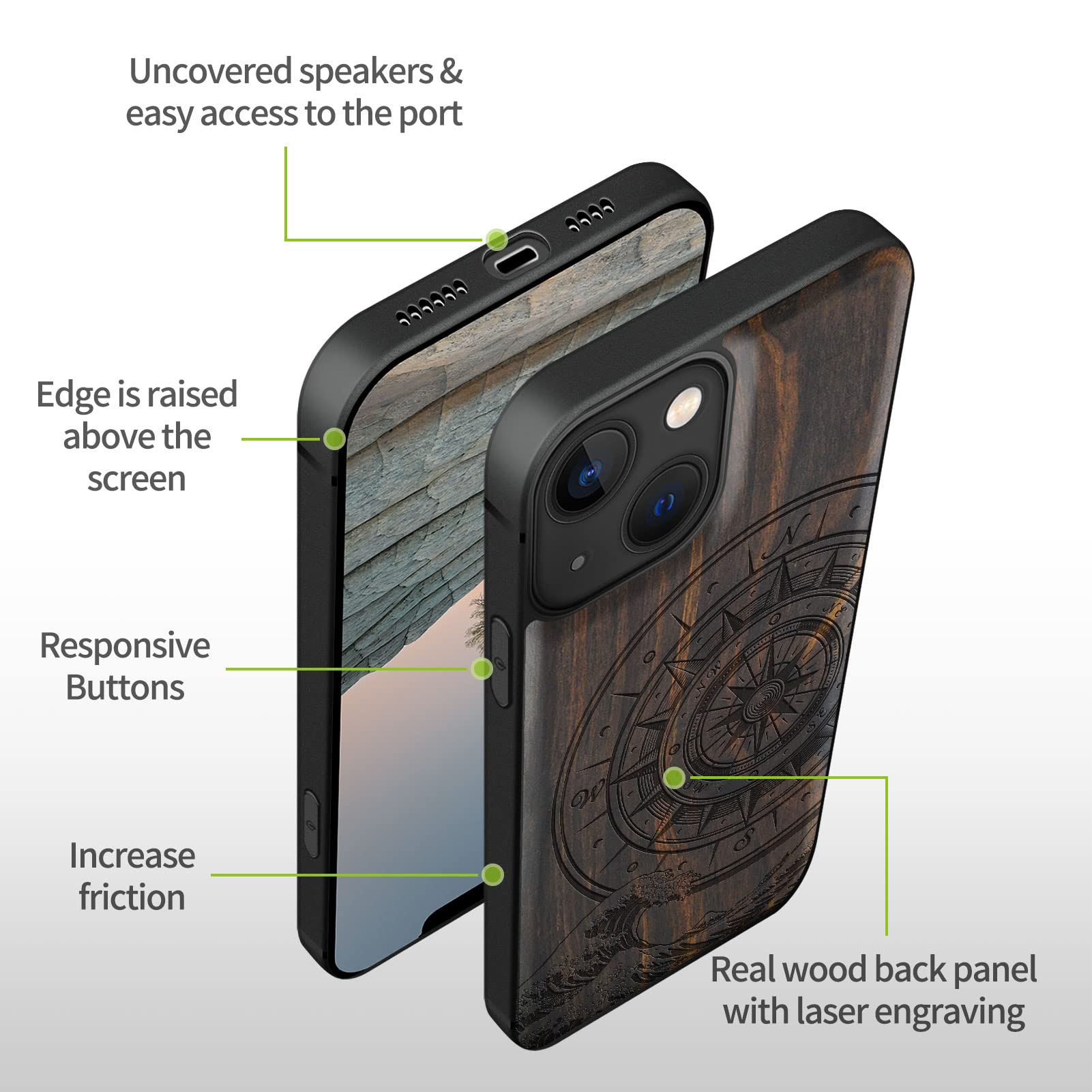 Custodia Carveit Per IPhone 13 In Legno Con Magneti: Cover Con Disegno Gufo Mandala (Nero). Protezione Antiurto E Ricarica MagSafe.