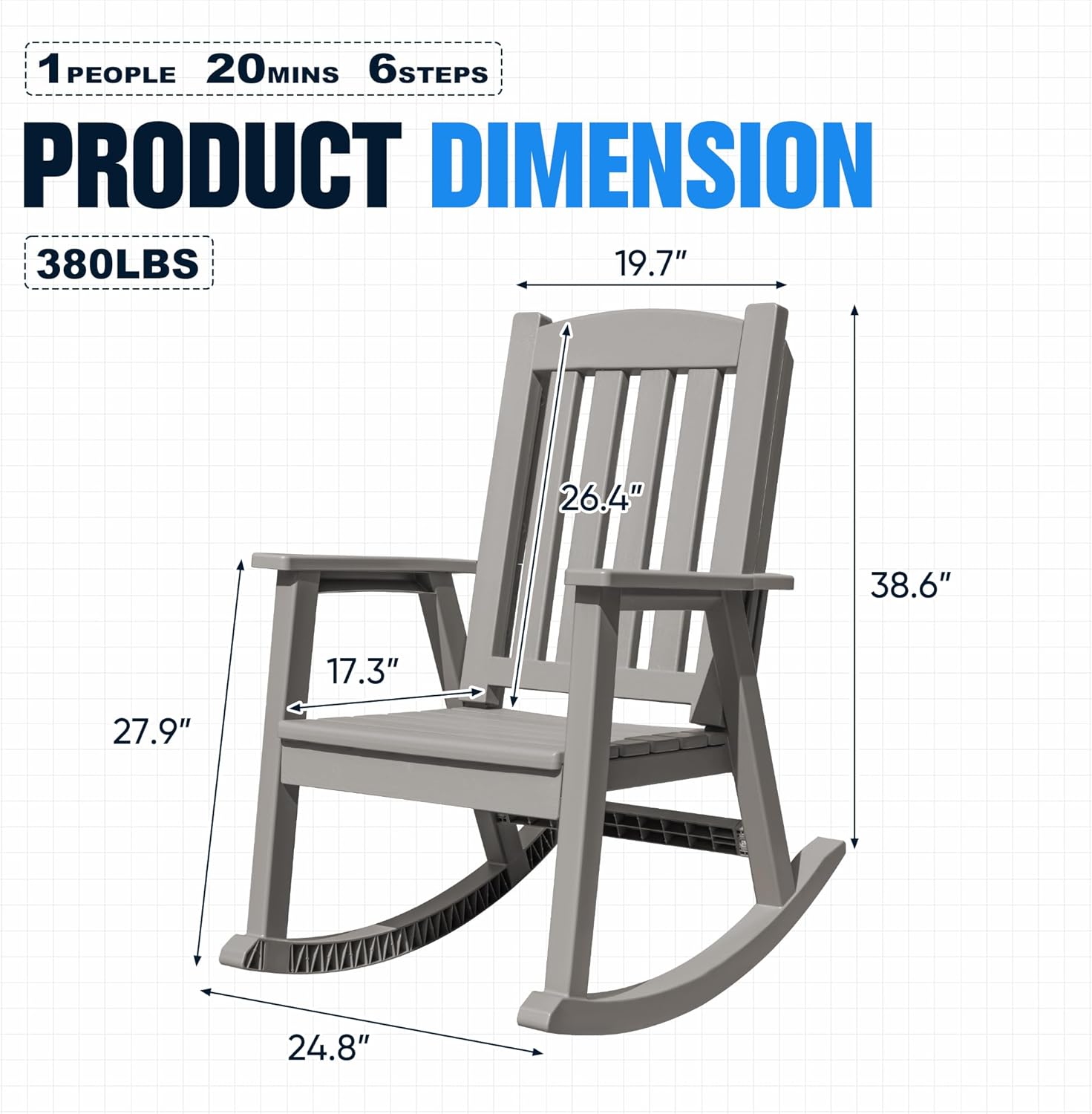 Devoko PP Material Rocking Chair Outdoor Indoor All Weather High Back Patio Rocker for Adult Heavy Duty Rocking Chair for Patio Backyard Porch Garden (Heavy Duty, Light Brown)