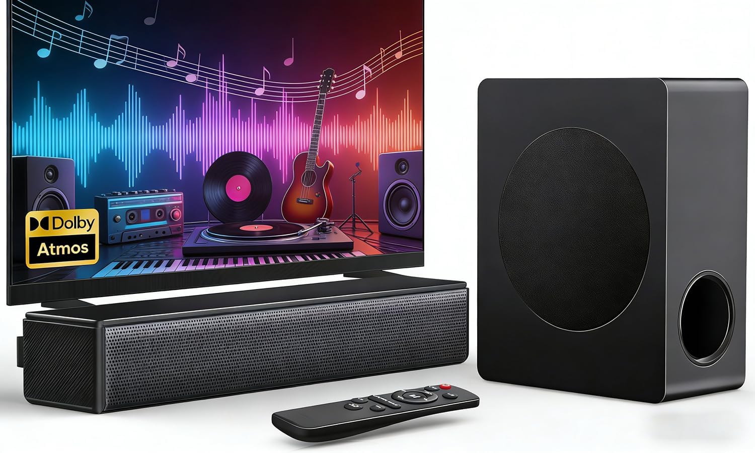 Sound Bar with Subwoofer, 200W Bass Soundbar for Smart TV, w/Dolby Atmos 3D Surround Sound System, 2.1CH Home Theater Audio Soundbar, Adjustable Home Theater Bluetooth Speaker for TV/Projector/PC