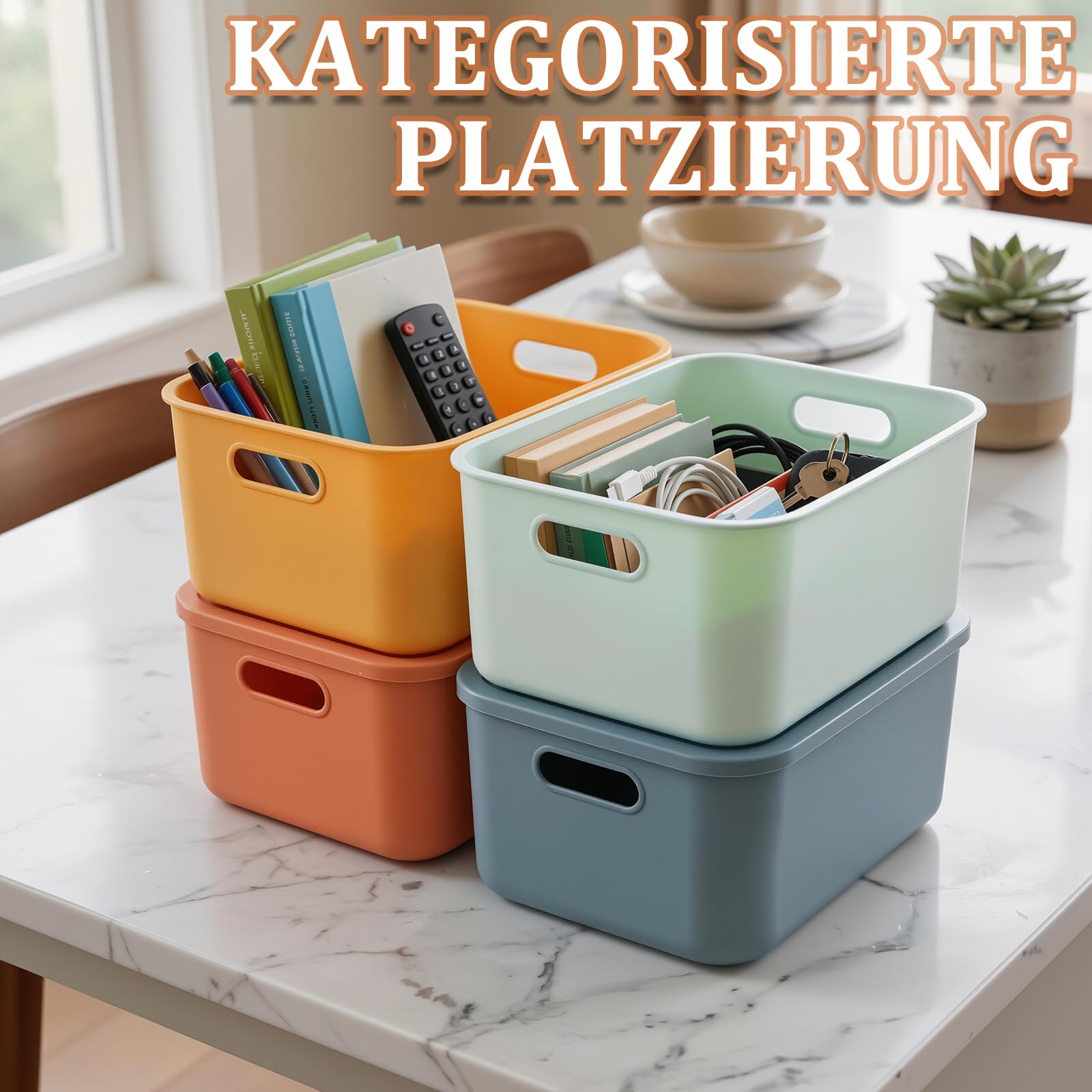 4Stk 15.5L Bunt Kunststoff Aufbewahrungsbox mit Deckel, 36.5x27.5x15.5cm Stapelbare Aufbewahrungsbehälter in 4 Farben, Kunststoffbox Organizer Box für Regale, Küche, Badezimmer, Büro
