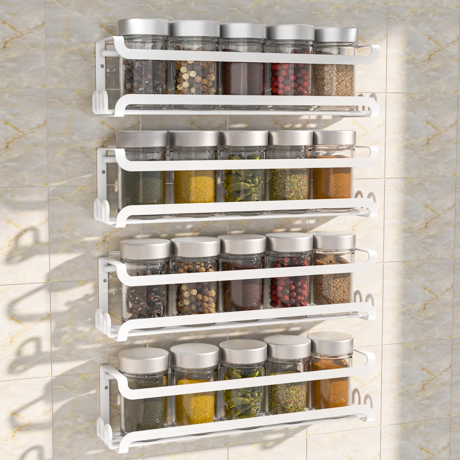 Amazon.com: LUCYCAZ 4 Pack Wall Mounted Spice Rack with 16 Hooks