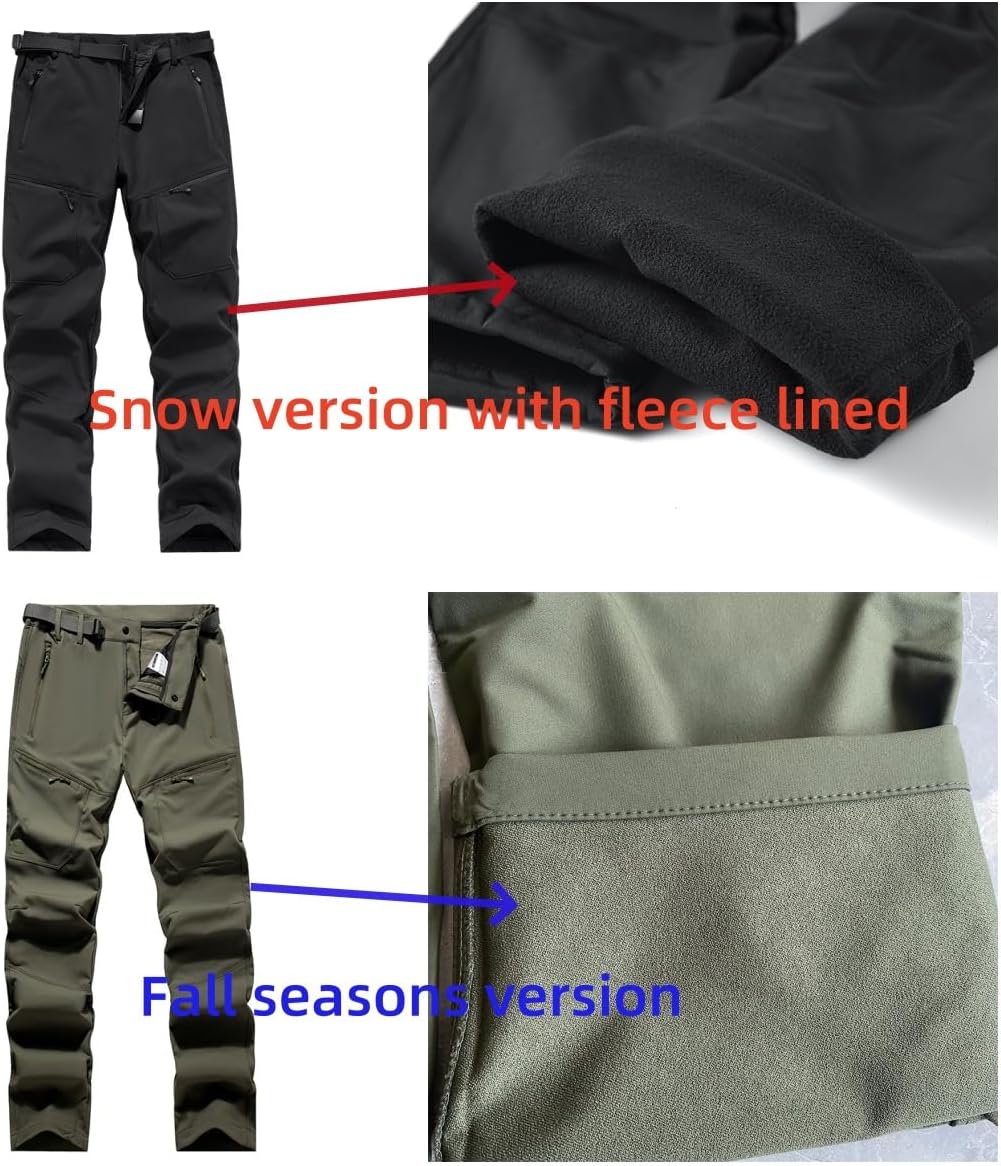 Men's Waterproof Golf Pants, Fleece-Lined, Windproof Casual Travel Pants with Zip Pockets, Outdoor Performance Wear
