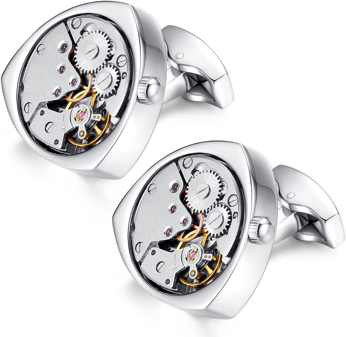 HONEY BEAR Cufflinks Mens Triangle Working Watch Movement Steampunk Wedding Gift with Box