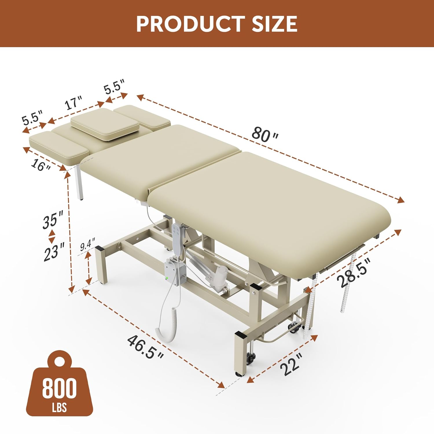 Olela 2 Motors Electric Spine Massage Table, Hydraulic Electric Lift Adjustable Waist and Height Lifting Functions for Treatment, Physical Therapy, Spinal Massage, Facial Spa, Waxing - Beige Gray