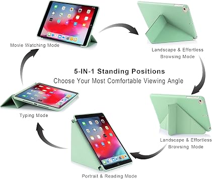 MuyDoux Origami Case for iPad mini 5 4 3 2, iPad Mini Case 7.9 Inch, 5-in-1 Multiple Viewing Angles, Smooth Front Cover & Shockproof Soft Flexible Back, Auto Sleep/Wake, Green