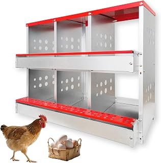 FEOKUMO 6-Compartment Metal Chicken Nesting Boxes with Roll-Out Egg Collection & Vented Design for Chickens, Ducks, Hens