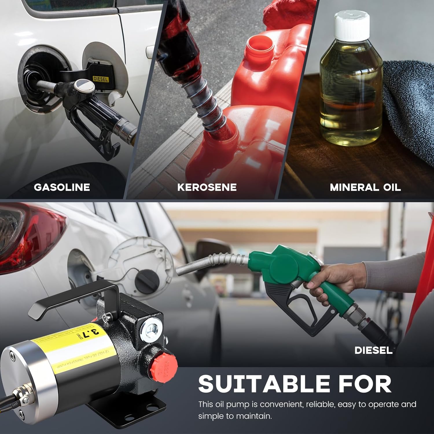 12V DC Gasoline Fuel Pump Kit, Self-priming Fuel Transfer Pump, Reversible Pumping, Overheat Protection, Explosion-proof, Suitable for Gasoline, Diesel, Mineral Oil, Kerosene