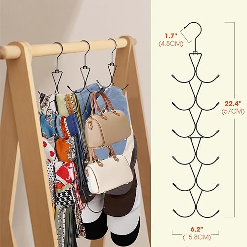 Miniatura 7 de Uinicor Percha para bufandas, 12 almacenamientos, colgador de bolso con gancho giratorio de 360 grados, organizador de bufandas para armario,