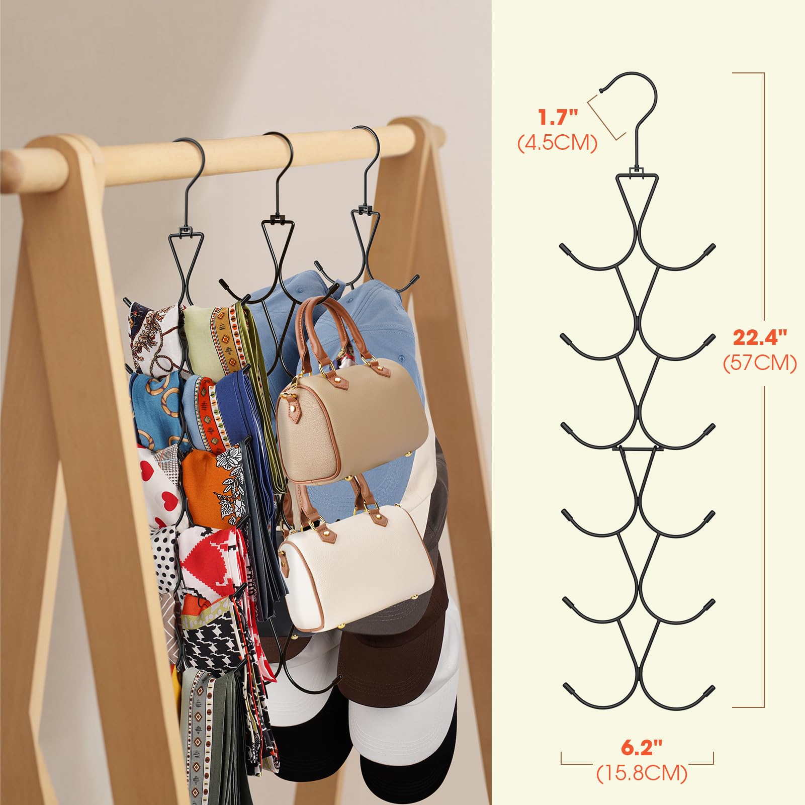 Percha para bufandas, 12 almacenes, colgador de bolso con gancho giratorio de 360 grados, organizador de bufandas, perchas para armario, para bufandas, chales, cinturones, bolsos y gorra de