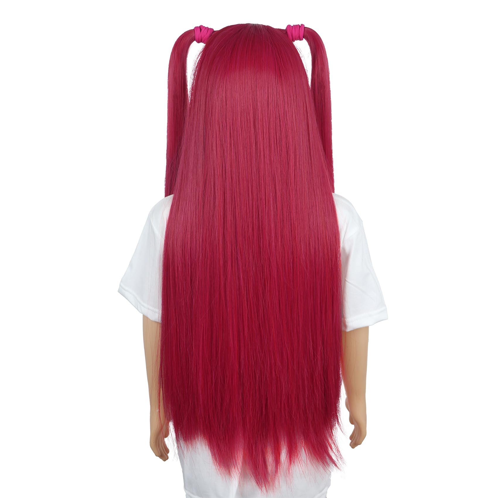 karlery FILLE Longue Droite Rose vif Perruque avec 2 queues de cheval Dessin animé Anime Film Cosplay Perruque Halloween Costume Party Perruque