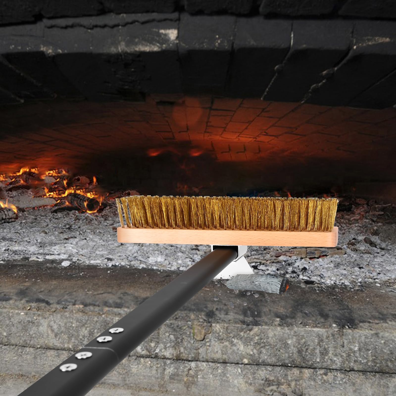Cepillo grande para horno de pizza con raspador, cepillo para parrilla con cerdas de latón ancho 27 cm con mango largo 94 cm o 134 cm, accesorios para horno de jardín
