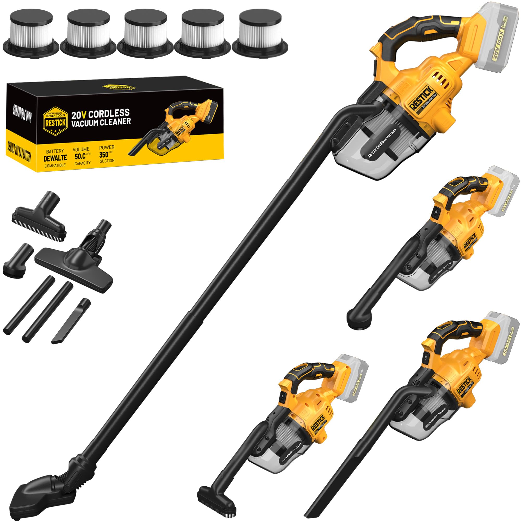 Photo 1 of Cordless Vacuum Cleaner Compatible with Dewalt 20V Battery (No Battery), 50kPa 125AW Strong Suction | 5 HEPA Filters | 4-in-1 Nozzle | 65CFM Brushless Handheld Vacuum for Home, Car, Pet (Tool Only)