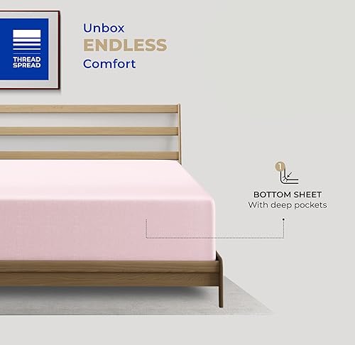 Vista 48 de THREAD SPREAD Sábana bajera ajustable de 100 % algodón tamaño individual, 400 hilos, bolsillo profundo de 16 pulgadas, sábana bajera elástica