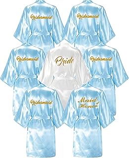 7 Pcs Bride Bridesmaid Robes for Wedding Bridal Party Women Short Silky Satin Robe Kimono with Gold Glitters