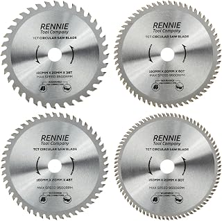 4 x Rennie Tools 160mm x 20mm Bore (16mm ring) Circular Wood Saw Blades For Festool TS55 Makita Bosch Ryobi Dewalt Circular Saws etc. 160 x 36T, 48T 60T & 80t. TCT Carbide Tipped