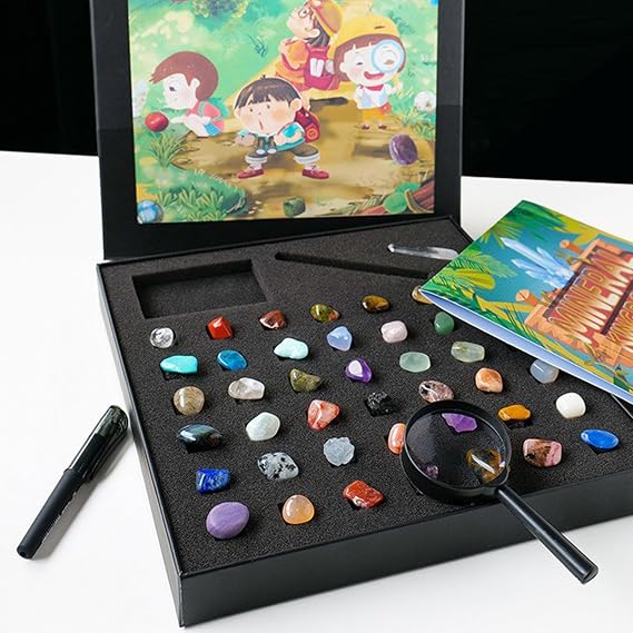 Rock Kit for Geology Enthusiasts | Rock Collection with Mineral Testing Tools, Crystal Geode Display & Volcanic Samples | Beginner to Advanced Specimen Study