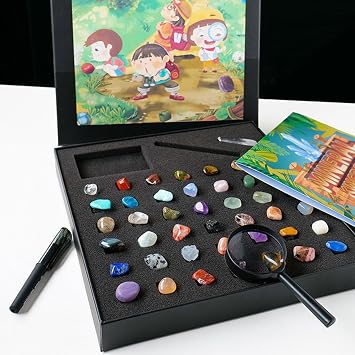 Rock Kit for Geology Enthusiasts | Rock Collection with Mineral Testing Tools, Crystal Geode Display & Volcanic Samples | Beginner to Advanced Specimen Study