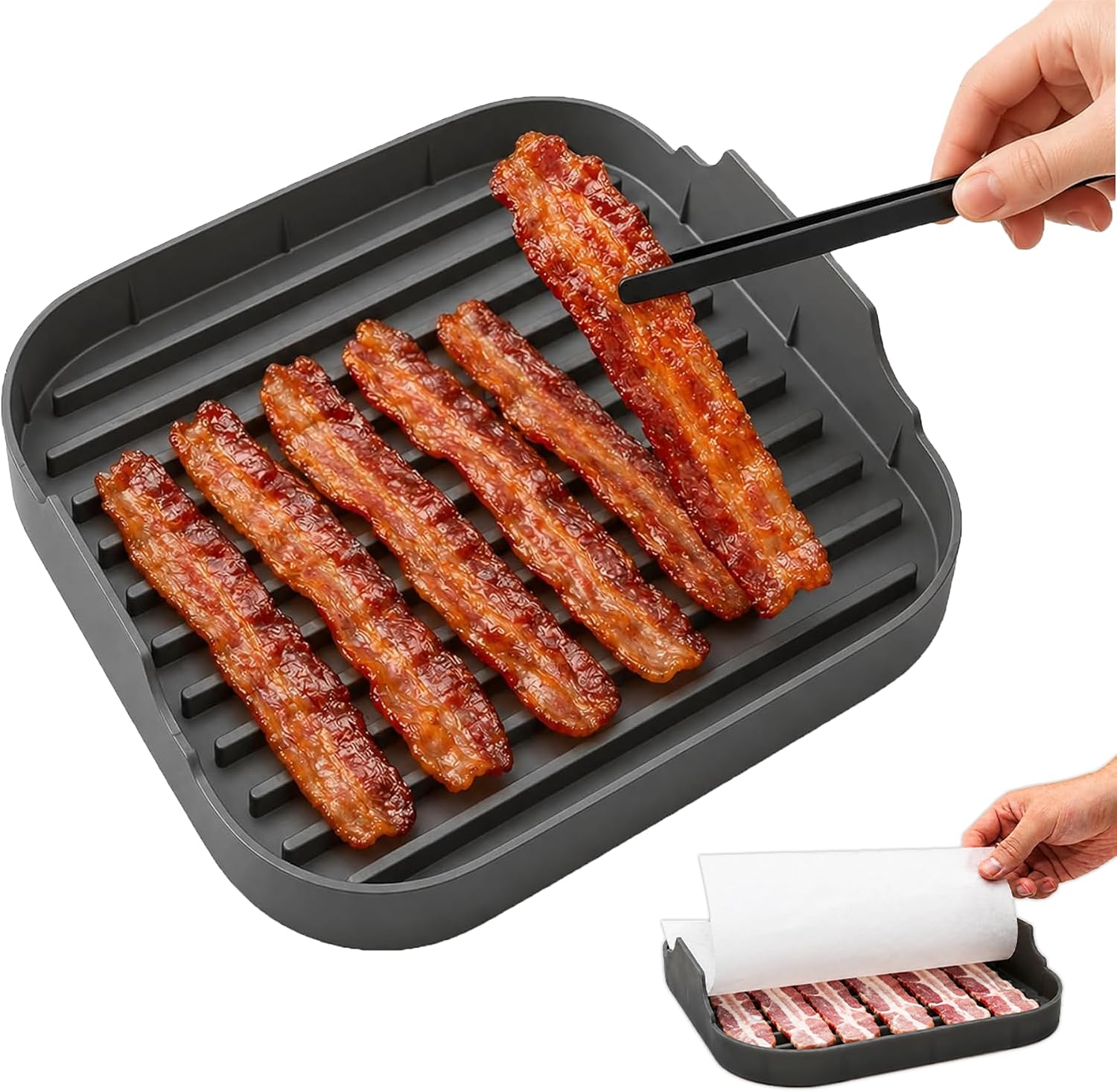 Microwave Bacon Tray, 10 Inch Food Grade Silicone Gray