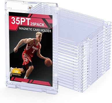 SAMYUCHO 25ct Magnetic Card Holder, 35PT Slim One Touch Card Holders | Super-Slim Thickness, U-V Protection, Strong Magnetism, Clear Display Effect, Diamond Edges, Fit for Trading Sport Game Cards