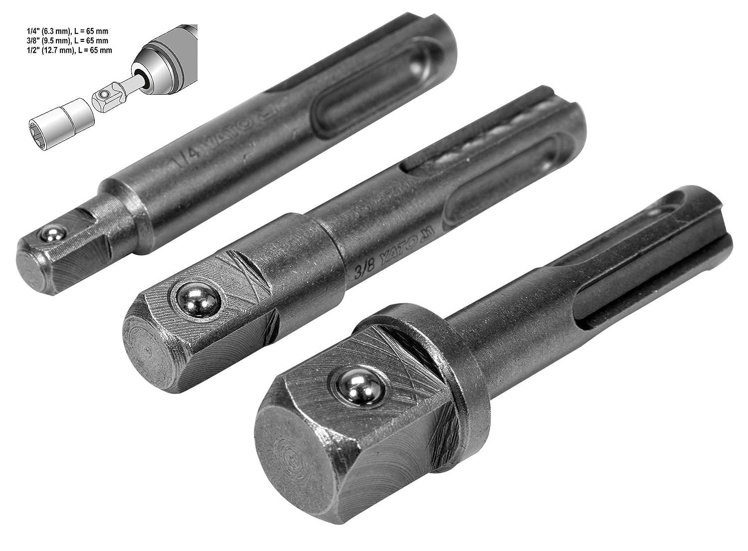 Yato YT-04686 3 Pieces SDS Socket Driver Set of Sizes 1/4, 3/8, 1