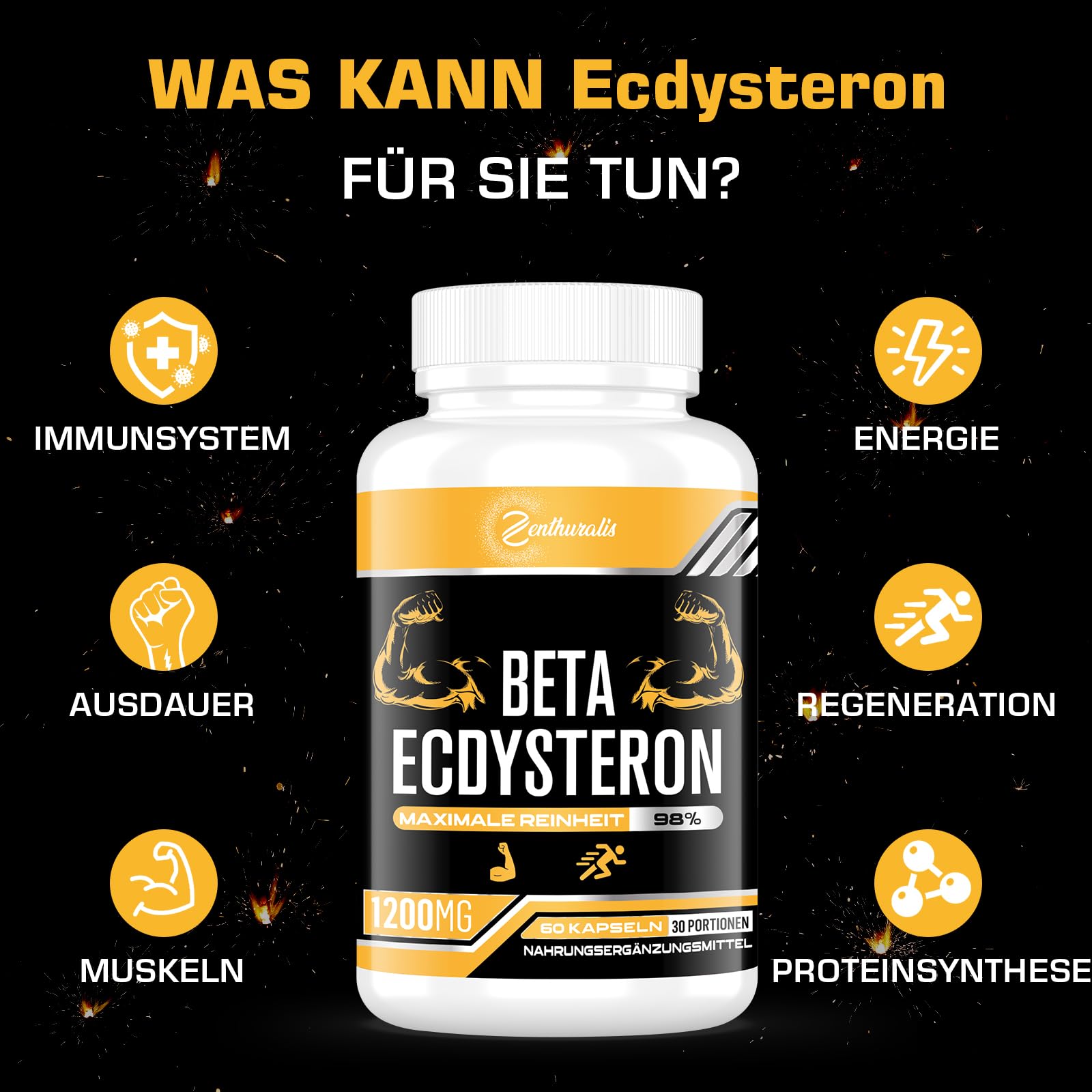 Supplemento beta-ecdysterone 1200 mg | purezza massima del 98%, 60 pezzi (confezione da 2)