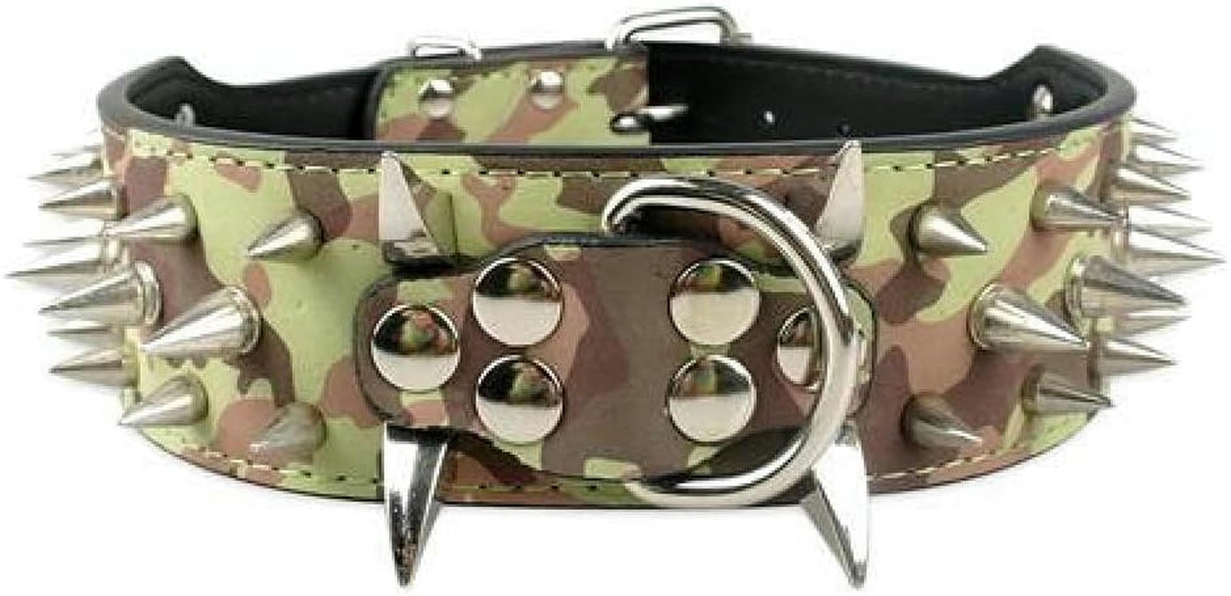 Cooles Hundehalsband mit Spikes und Nieten, Lederhalsband für mittelgroße und große Hunde, Camouflage, L