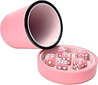 Vista 1 de Luck Lab Taza de dados de cuero rosa con tapa que incluye 6 dados de perlas a juego, interior de terciopelo rosa para agitación silenciosa, uso