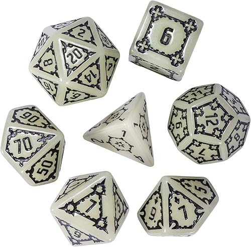 Miniatura 8 de cusdie Juego de 7 dados gigantes DND de 0.984 in, juego de dados poliédricos, dados D&amp;D para Dungeons and Dragons Pathfinder RPG MTG (brilla en la