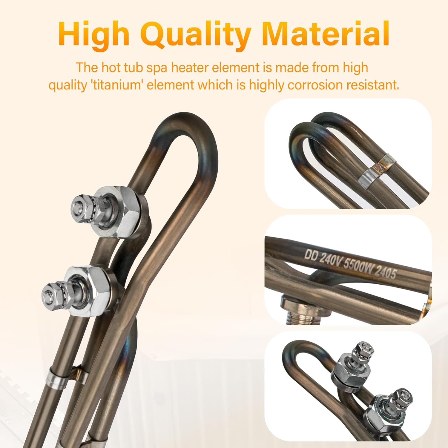 5.5KW 240V Titanium Hot Tub Heating Element for Balboa Spa Heater, Replacement for Flo-Thru Universal Heating Element and Spa Electric Heater Element